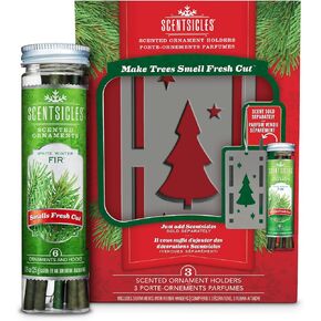 Scentsicles, 1 Trio Christmas Tree Ornament Set and 1 Bottle White Winter Fir Scented Sticks