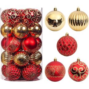 20 pcs Christmas Tree Balls, 3.16" Shatterproof Christmas Ornament Decorations for Christmas Tree Hanging Decorative Red Gold Bauble Set for Home Party Wedding Decor