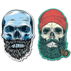 Two Pack Hipster Beard Skull Decal Bumper Sticker for Cars, Cups, Laptops, Coolers (5"x3")