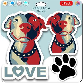 Love Pitbull Stickers (3pk) – Durable Waterproof Pitbull Accessories - No Fade Dog Car Stickers Also for Water Bottles, Laptop, Notebook