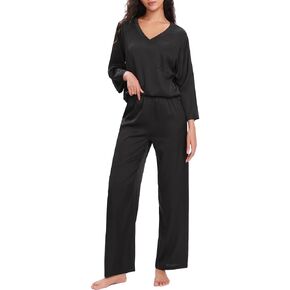 Women's Pajama Satin Pajama Set for Women PJ Loungewear Sets Soft Shirt with Long Pants