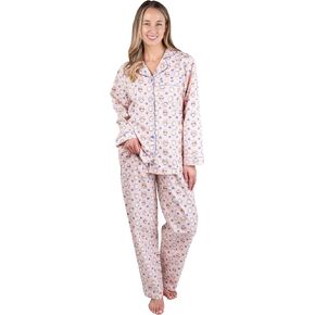 Patricia Lingerie Women's Premium Soft Cotton Flannel Print Long Sleeve Buttoned Pajama 2 Piece Set