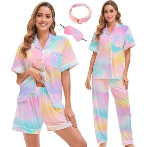 MORFORU Women's Pajamas Set Button Down Sleepwear Loungewear with Eye Mask, Hairband
