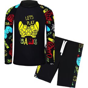 TFJH E Kids Boys UPF 50+ UV Swimwear Sun Protective Long Sleeve Two Piece Swimsuit