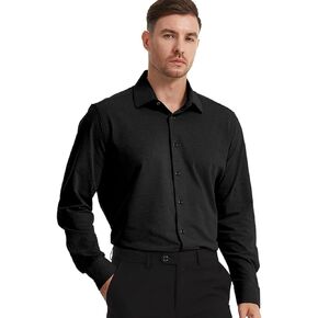 Men's Dress Knitted Shirts Stretch Wrinkle Free Button Down Shirts Long Sleeve Business Casual Shirts Mens