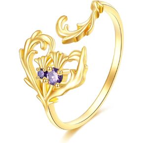 KECHO 14K Scottish Thistle Ring for Women Gold Thistle Jewelry Gifts for Friend