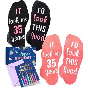 HAPPYPOP 35th Birthday Gifts for Women Men - Gifts for Guys Born in 1990, 35 Year Old Socks, 35 Birthday Gifts