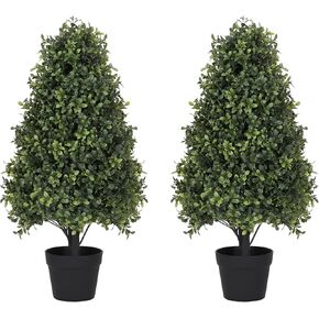 4ft Tall Outdoor Artificial Boxwood Topiary Tree 48in, Topiary Trees Artificial Outdoor Set of 2, Faux Boxwood Plants for Porch