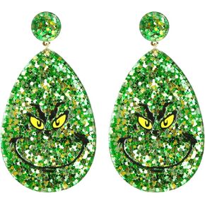 Christmas Earrings for Women Green Glitter Teardrop Acrylic Dangle Earrings Xmas Jewelry Gift New Year Party Accessories