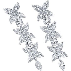 Marquise AAAAA+ Cubic Zirconia Earrings Leaf Women Jewelry CZ Elegant Tassels 18K Gold/White Gold Plated For Women Wedding Bride Bridesmaid Bridal Dangle Drop Crystal Deluxe