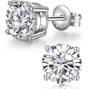 18K White Gold Plated CZ Cubic Zirconia Simulated Diamond Sparkly Round Stud Earrings 925 Sterling Silver 4mm to 8mm Fine Jewelly for Women Men