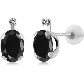Gem Stone King 14K White Gold Black Sapphire and White Diamond Earrings For Women (2.15 Cttw, Gemstone September Birthstone, Oval 7X5MM)