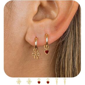 Gold Hoop Earrings and Charm Set for Women Trendy: 14K Gold Plated Small Huggie Hoop Earrings Interchangeable Dangle Charm Set Hypoallergenic Cute Earrings Jewelry Pearl CZ Boho Charms Set
