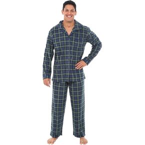 Alexander Del Rossa Men's Soft Plush Fleece Pajama Lounge Set, Warm Long Sleeve Shirt and Pants, PJ Blue and Green Tartan Plaid XL Tall (A0330P23XLT)