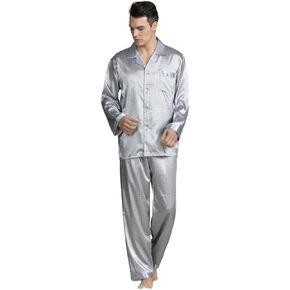 Men's Classic Satin Long Sleeve Pajama Set Button-Down PJs Sets Sleepwear Two-Pieces Loungewear with Pockets