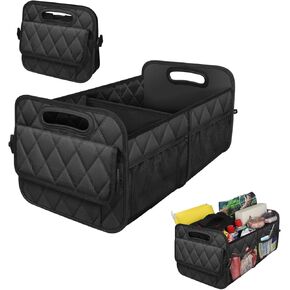 Car Trunk Organizer, Multi-Compartment Auto Trunk Storing Bag with Pockets, Collapsible Organizer and Storage for Sedans, SUVs, Trucks, Universal Interior Car Accessories (Black)