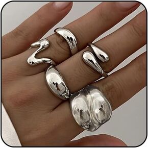 Sora Tuki Chunky Gold Rings Set for Women Trendy Ring Chunky Silver Rings for Women Big Chunky Rings Thick Rings Gold Statement Rings for Women Fashion Rings Chunky Gold Jewelry Dome Silver Rings Set