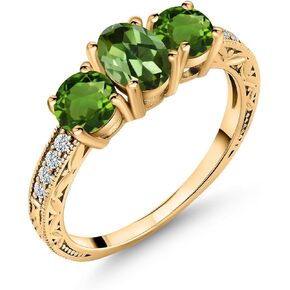 Gem Stone King 18K Yellow Gold Plated Silver Green Tourmaline and Green Chrome Diopside Ring For Women (1.82 Cttw, Gemstone Birthstone, Available In Size 5, 6, 7, 8, 9)
