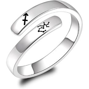 BEILIN 925 Sterling Silver Zodiac Sign Rings Adjustable 12 Constellation Astrology Rings Jewelry Gifts for Women