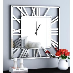SHYFOY 32'' Decorative Wall Clocks, Oversize Clock for Wall, Modern Mirrored Wall Clock for Living Room Decor Roman Numerals Large Kitchen Clocks for Wall Decor, Mirror Finishing