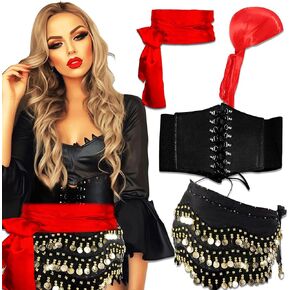 JeVenis Vintage Pirate Costume Accessories Set Pirate Headband Wrap Waist Belt Carnival Music Festival Outfit