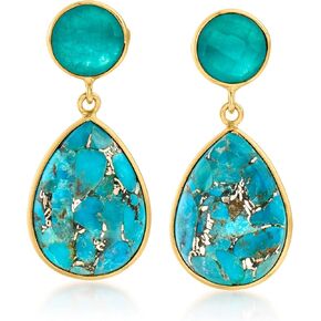 Ross-Simons Turquoise and 3.60 ct. t.w. Green Quartz Drop Earrings in 18kt Gold Over Sterling in Kuwait