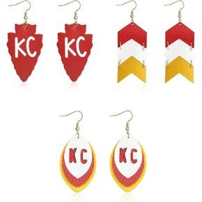 3 pair Leather Earrings for Football Fans K&C Earrings Kansas City Inspired jewelry Earrings