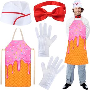 Yewong 4 قطع الكبار زي بائع الآيس كريم مجموعة الآيس كريم مخروط المئزر الصودا رعشة قبعة ربطة عنق قفازات لحفلة عيد ميلاد الهالوين in Kuwait