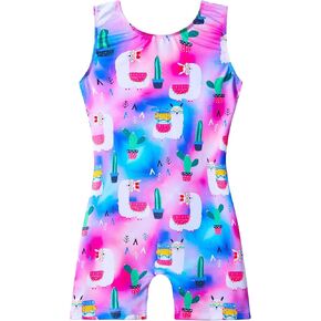 Leotard for Girls Gymnastics 8-9 Years Old Pink Purple Alpaca Wortkout Outfit One Piece Gym Leos with Shorts