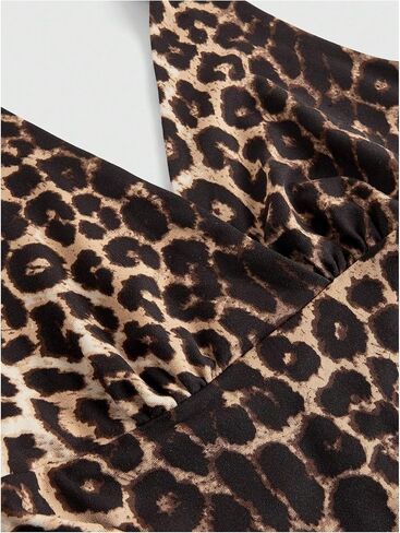 SweatyRocks Women's Leopard Print Crop Halter Tops Summer Sleeveless Wrap V Neck Ruched Tank Tops in Saudi Arabia