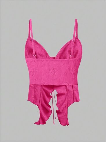 SHENHE Women's Open Front Tie Top Asymmetrical Ruffle V Neck Sexy Split Crop Cami Top in Saudi Arabia
