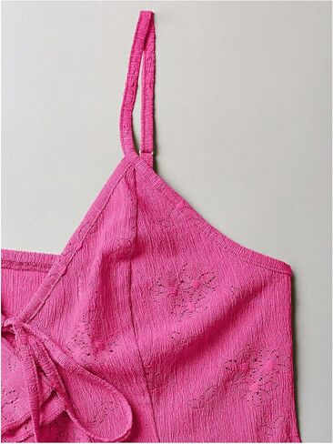 SHENHE Women's Open Front Tie Top Asymmetrical Ruffle V Neck Sexy Split Crop Cami Top in Saudi Arabia