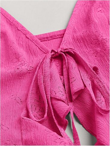 SHENHE Women's Open Front Tie Top Asymmetrical Ruffle V Neck Sexy Split Crop Cami Top in Saudi Arabia