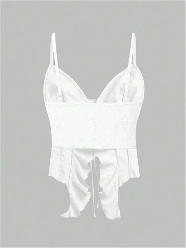 SHENHE Women's Open Front Tie Top Asymmetrical Ruffle V Neck Sexy Split Crop Cami Top in Saudi Arabia