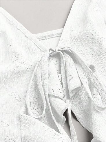 SHENHE Women's Open Front Tie Top Asymmetrical Ruffle V Neck Sexy Split Crop Cami Top in Saudi Arabia
