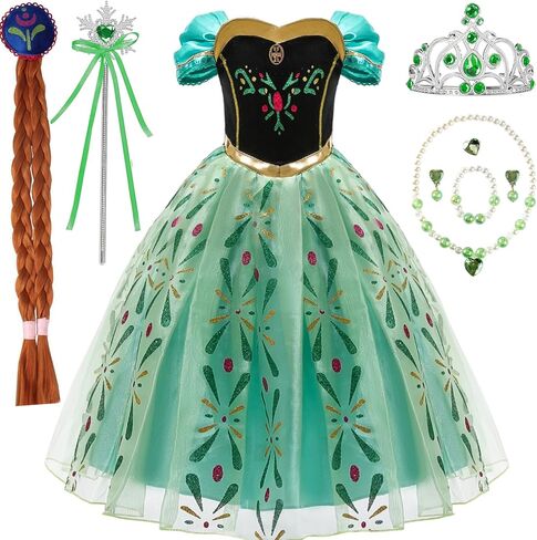 Princess Kids Costume Anna Dress up Girls Outfit for Halloween Cosplay Chirstmas Birthday Party 3-10Years in Saudi Arabia