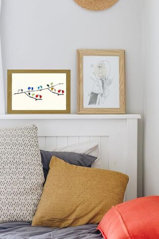 ديكور حائط فني من زجاج البحر مع إطار خشبي - 16 طائرًا من زجاج البحر مؤطر بألوان قوس قزح على فرع - ديكورات فنية جدارية مصنوعة يدويًا من الزجاج البحري - هدية عيد الميلاد للأم للأم in Kuwait