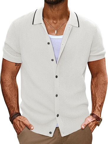 PJ PAUL JONES Men's Knit Shirts Short Sleeve Button Down Shirt Vintage Polo Shirt Casual Summer Beach Shirts in Saudi Arabia