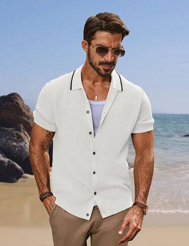 PJ PAUL JONES Men's Knit Shirts Short Sleeve Button Down Shirt Vintage Polo Shirt Casual Summer Beach Shirts in Saudi Arabia