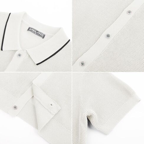 PJ PAUL JONES Men's Knit Shirts Short Sleeve Button Down Shirt Vintage Polo Shirt Casual Summer Beach Shirts in Saudi Arabia