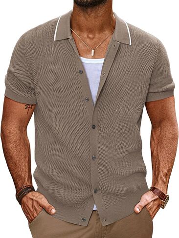 PJ PAUL JONES Men's Knit Shirts Short Sleeve Button Down Shirt Vintage Polo Shirt Casual Summer Beach Shirts in Saudi Arabia