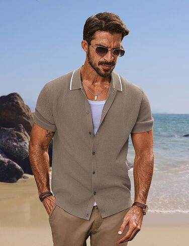PJ PAUL JONES Men's Knit Shirts Short Sleeve Button Down Shirt Vintage Polo Shirt Casual Summer Beach Shirts in Saudi Arabia