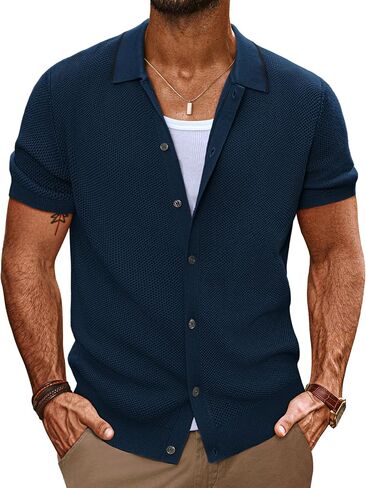 PJ PAUL JONES Men's Knit Shirts Short Sleeve Button Down Shirt Vintage Polo Shirt Casual Summer Beach Shirts in Saudi Arabia