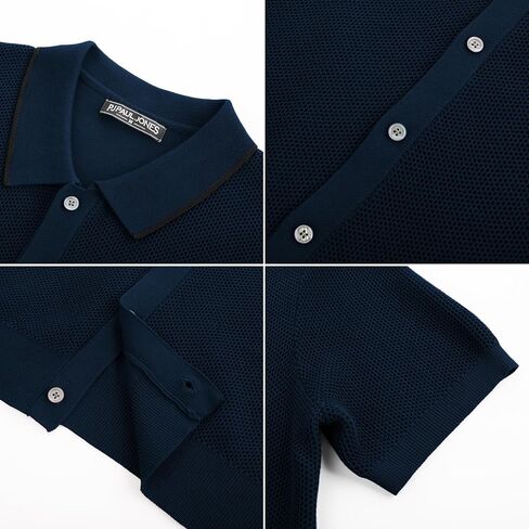 PJ PAUL JONES Men's Knit Shirts Short Sleeve Button Down Shirt Vintage Polo Shirt Casual Summer Beach Shirts in Saudi Arabia
