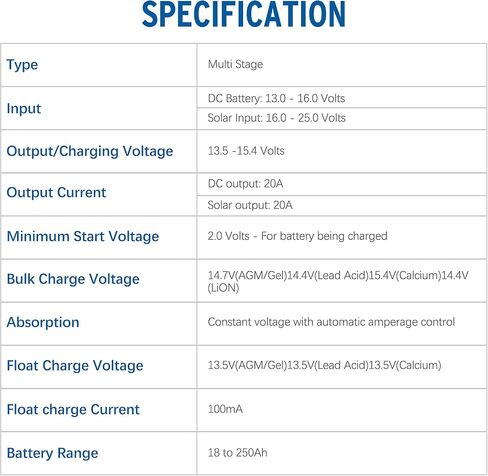 12V 20A DC to DC On-Board Battery Charger for AGM, Gel, Calcium, LiFePO4, VRLA Battery with Multi-Protections Multi-Stage Charging in Saudi Arabia