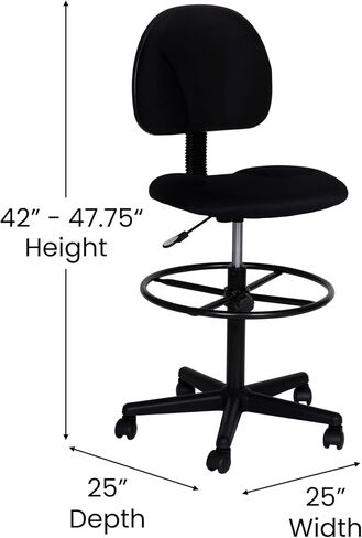 كرسي صياغة قماش منقوش باللون الأسود من Flash Furniture Bruce بأذرع قابلة للتعديل (الأسطوانات: 22.5 بوصة - 27 بوصة ارتفاع أو 26 بوصة - 30.5 بوصة ارتفاع) in Saudi Arabia