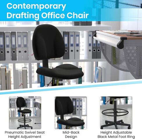 كرسي صياغة قماش منقوش باللون الأسود من Flash Furniture Bruce بأذرع قابلة للتعديل (الأسطوانات: 22.5 بوصة - 27 بوصة ارتفاع أو 26 بوصة - 30.5 بوصة ارتفاع) in Saudi Arabia