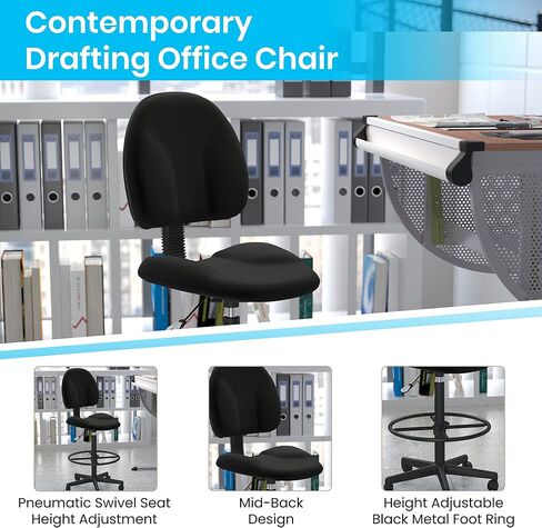 كرسي صياغة قماش منقوش باللون الأسود من Flash Furniture Bruce بأذرع قابلة للتعديل (الأسطوانات: 22.5 بوصة - 27 بوصة ارتفاع أو 26 بوصة - 30.5 بوصة ارتفاع) in Saudi Arabia