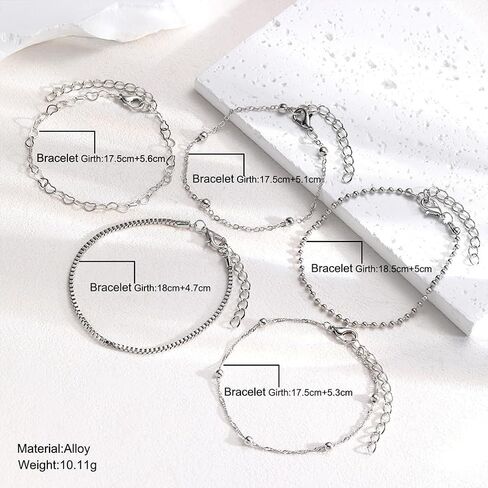 5Pcs Layered Heart Beaded Bracelets Set for Women, Charming Twisted Link Chain Bangles Round Beads Bracelets Stackable Hollow Heart Hand Jewelry in Saudi Arabia