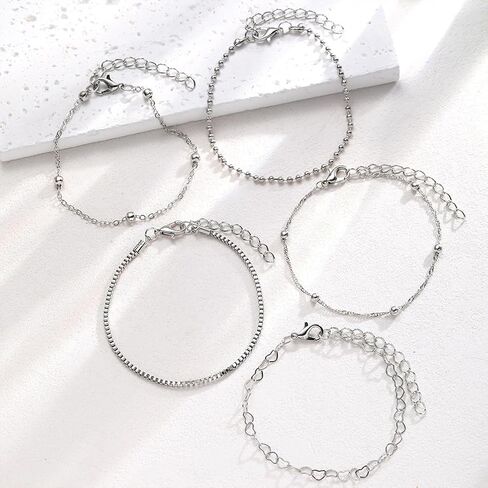 5Pcs Layered Heart Beaded Bracelets Set for Women, Charming Twisted Link Chain Bangles Round Beads Bracelets Stackable Hollow Heart Hand Jewelry in Saudi Arabia